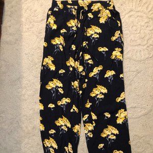 LOFT Yellow Floral Wide Leg Pants